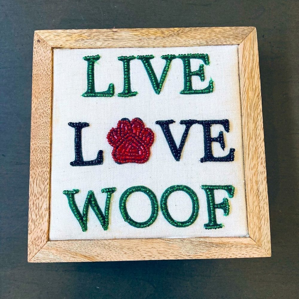 Boho Dog Beaded Holiday Rustic Wooden Decor Sign